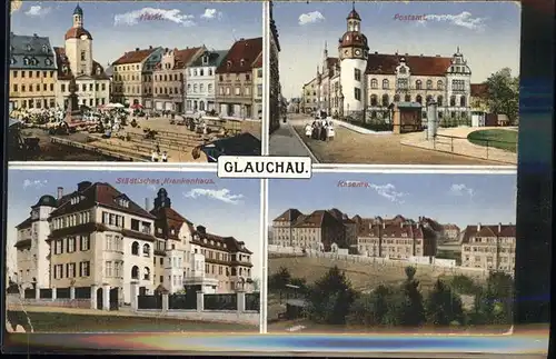 Glauchau Kaserne Markt Postamt Krankenhaus Kat. Glauchau