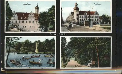 Glauchau Schloss Postamt Gruendelteich Ruderboote Kat. Glauchau