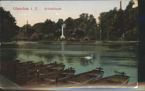 Glauchau Gruendelteich Ruderboote Schwan Kat. Glauchau