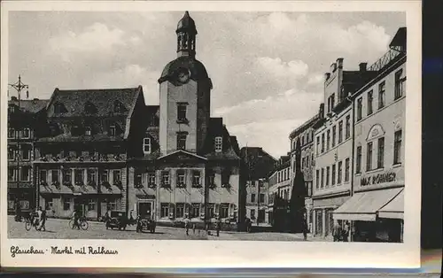 Glauchau Markt Rathaus Autos Kat. Glauchau