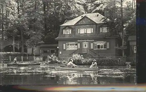 Glauchau Gruendelhaus am Gruendelteich Ruderboote Kat. Glauchau