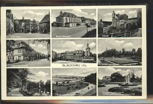 Glauchau Schloss Leipziger Strasse Hirschgrundpark Gruendelteich Kat. Glauchau