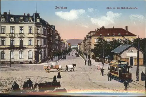 Zwickau Sachsen Bahnhofstrasse Strassenbahn Pferdewagen Kat. Zwickau