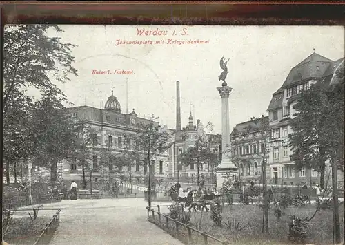 Werdau Sachsen Johannisplatz mit Kriegsdenkmal Postamt Kat. Werdau
