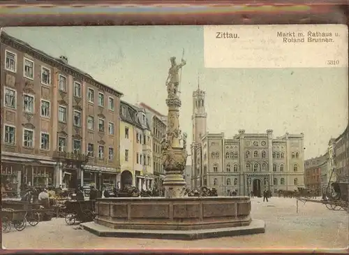 Zittau Markt Rathaus Rolandbrunnen Kat. Zittau