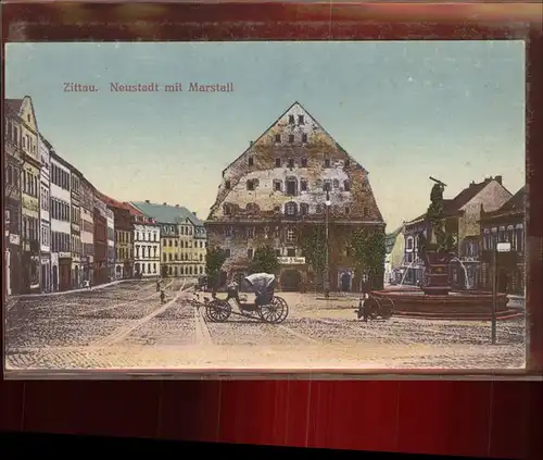 Zittau Neustadt mit Marstall Brunnen Pferdekutsche Kat. Zittau
