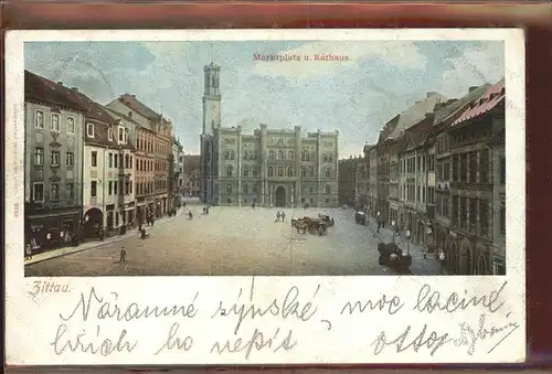 Zittau Markt Rathaus Pferdekutschen Kat. Zittau