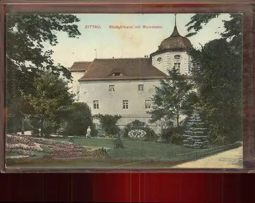 Zittau Stadtgaertnerei mit Blumenuhr Kat. Zittau