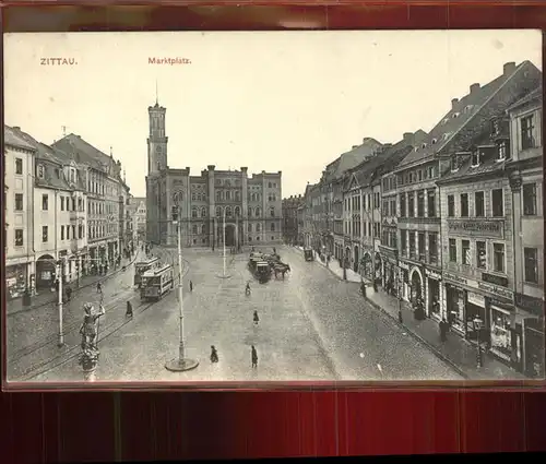 Zittau Marktplatz Strassenbahn Pferdekutsche Kat. Zittau