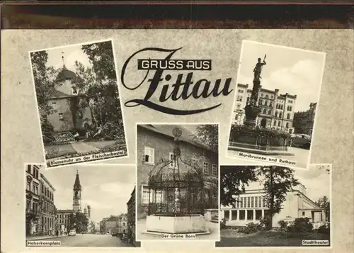 Zittau Marsbrunnen Blumenuhr Haberkornplatz Stadttheater  Kat. Zittau