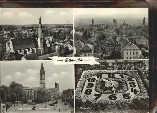 Zittau Haberkornplatz mit Johanneum Blumenuhr Kat. Zittau