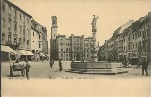 Zittau Marktplatz mit Rathaus Brunnen Kat. Zittau