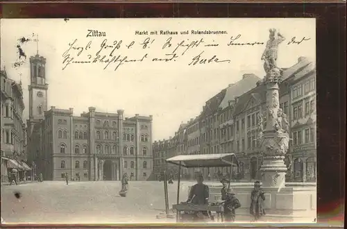 Zittau Markt Rathaus Rolandsbrunnen Kat. Zittau