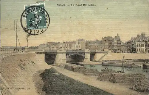 Calais Le Pont Richelieu Stempel auf AK Kat. Calais