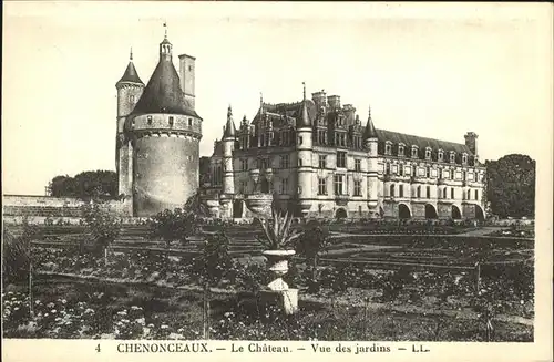 Chenonceaux Indre et Loire Chateau vue des jardins Kat. Chenonceaux