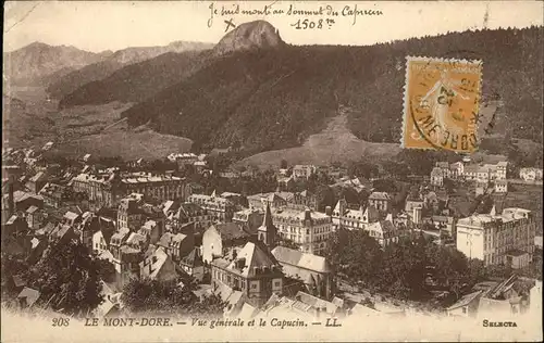 Mont Dore Puy de Dome Vue generale et le Capucin Stempel auf AK Kat. Mont Dore