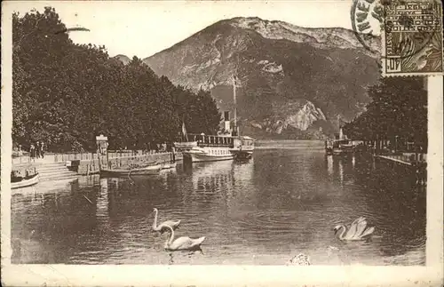 Annecy Haute Savoie Port et Montagne de Veyrier bateau Schwan Stempel auf AK Kat. Annecy