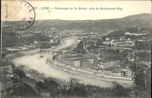 Lyon France Panorama de la Seine vue prise du Restaurant Gay Stempel auf AK Kat. Lyon