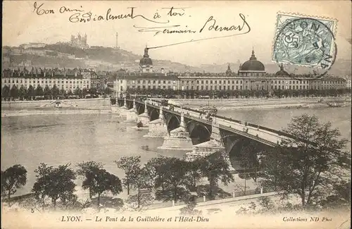 Lyon France Pont de la Guillotiere Hotel Dieu Stempel auf AK Kat. Lyon
