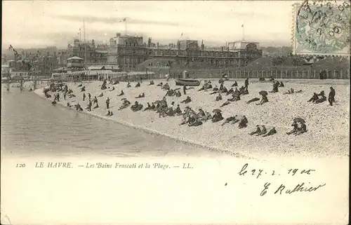 Le Havre Les Bains Frascati et la Plage Stempel auf AK Kat. Le Havre