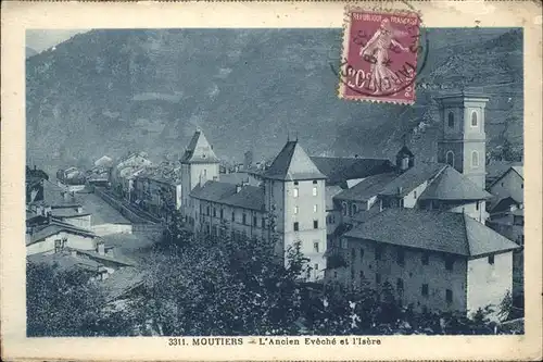 Moutiers d Albertville Ancien Eveche et l Isere Bistum Stempel auf AK Kat. Moutiers