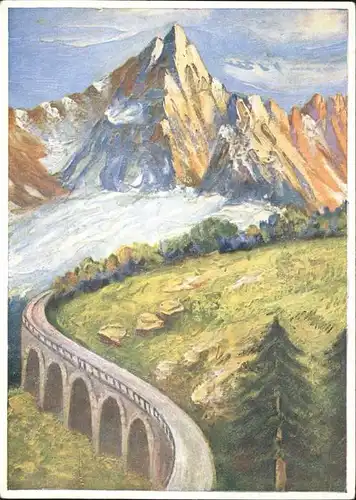 Chamonix Les Aiguilles Verte et du Dru Viaduc du chemin de fer de Montenvers Kuenstlerkarte Kat. Chamonix Mont Blanc