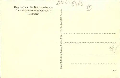 Rabenstein Chemnitz Krankenhaus Bezirksverbandes Amtshauptmannschaft Kat. Chemnitz