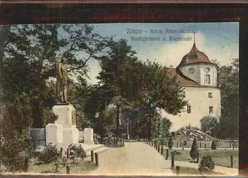 Zittau Koenig Alebrt Denkmal Stadtgaertnerei Blumenuhr Kat. Zittau