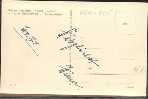 Zittau Gebirge Kurort Jonsdorf Hotel Gondelfahrt Nonnefelsen Kat. Zittau