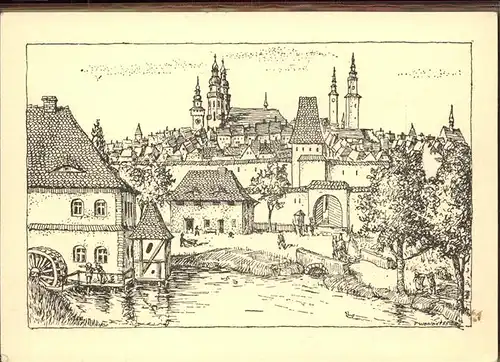 Zittau 700 Jahr Feier Zeichnung Wasserpforte Kat. Zittau