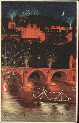 Heidelberg Neckar Schlossbeleuchtung Feuerwerk Kat. Heidelberg