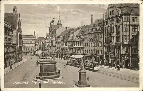 Chemnitz Markt Rathaus Strassenbahn Kat. Chemnitz