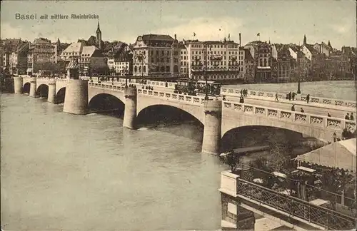 Basel BS mittlere Rheinbruecke Strassenbahn Kat. Basel