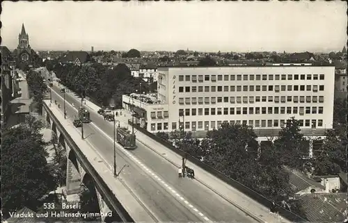 Basel BS Viadukt Hallenschwimmbad Strassenbahn Kat. Basel