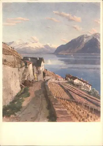 kk23506 Genfersee Lac leman Kuenstlerkarte Alfred Chavannes Kategorie. Genf Alte Ansichtskarten
