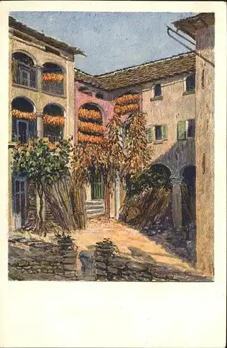 Losone Cortile rustico Kuenstlerkarte Kat. Losone