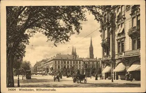 Wiesbaden Wilhelmstrasse Pferdewagen Strassenbahn Kat. Wiesbaden