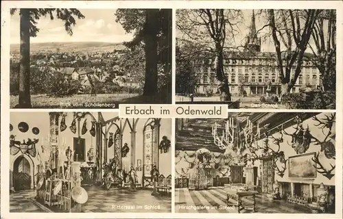 Erbach Odenwald Blick vom Schoellenberg Schloss Rittersaal Hirschgalerie Kat. Erbach