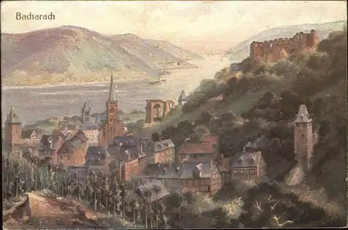 Bacharach Rhein Kuenstlerkarte mit Ruine Stahleck Kat. Bacharach
