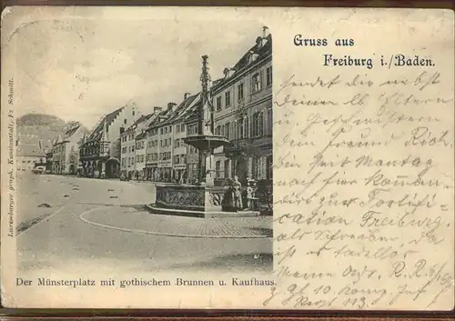 Freiburg Breisgau Muensterplatz mit gothischem Brunnen Kaufhaus Kat. Freiburg im Breisgau