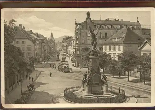 Freiburg Breisgau Kaiserstrasse Strassenbahn Siegesdenkmal Kat. Freiburg im Breisgau