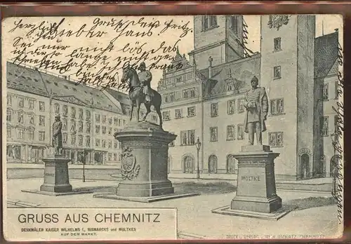 Denkmal Kaiser Wilhelm I. Bismarck Moltke Chemnitz Markt / Denkmaeler /