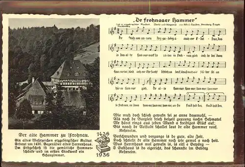 Liederkarte Dr frohnaaer Hammer Frohnau  Kat. Musik