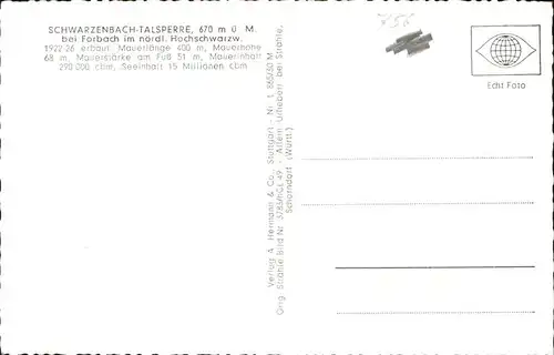 kk29207 Staudamm Pumpspeicherkraftwerk Schwarzenbach-Talsperre Forbach Kategorie. Gebaeude Alte Ansichtskarten