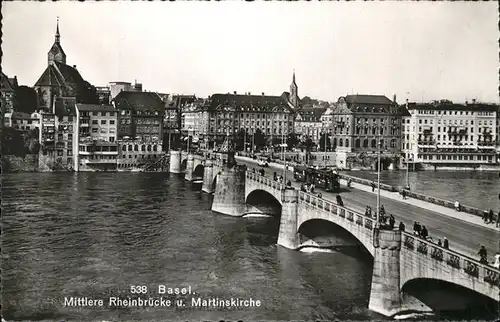 Strassenbahn Basel Mittlere Rheinbruecke Martinskirche Kat. Strassenbahn