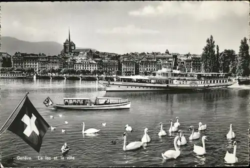 Dampfer Seitenrad Valais Geneve Schwaene  Kat. Schiffe