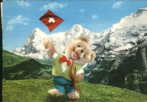 Teddy Teddybaer Teddy bear Fahnenschwinger Schweiz  Kat. Kinderspielzeug