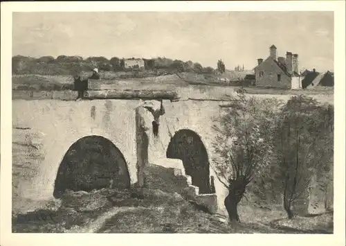 Kuenstlerkarte J.B. Camille Corot Mantes amorce du pont Kat. Kuenstlerkarte