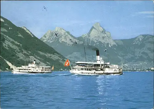 Dampfer Seitenrad Schiller Stadt Luzern Vierwaldstaettersee Kat. Schiffe