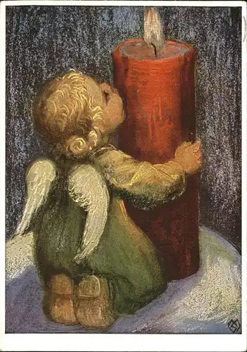 Spoetl M. Nr. 375 Weihnachten Engel Kerze Kat. Kuenstlerkarte